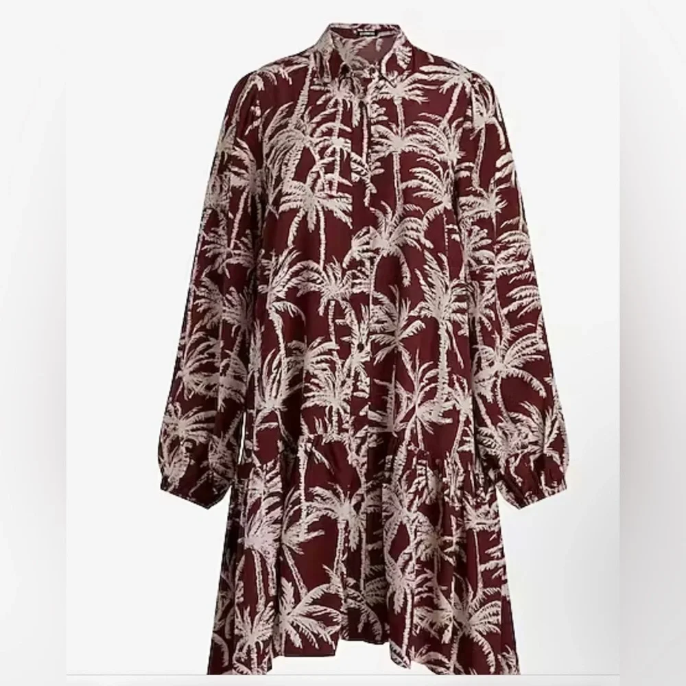 Express Printed Ruffle Hem Oversized Shirt Dress - Picture 3 of 9